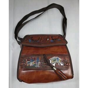 Vintage Italian Firenze Leather Bohemian Embossed Handmade Crossbody Bag Tooled